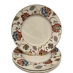 Queen's Earthenware 10 3/4" Floral Rimmed Dinner Plates Set of Four New